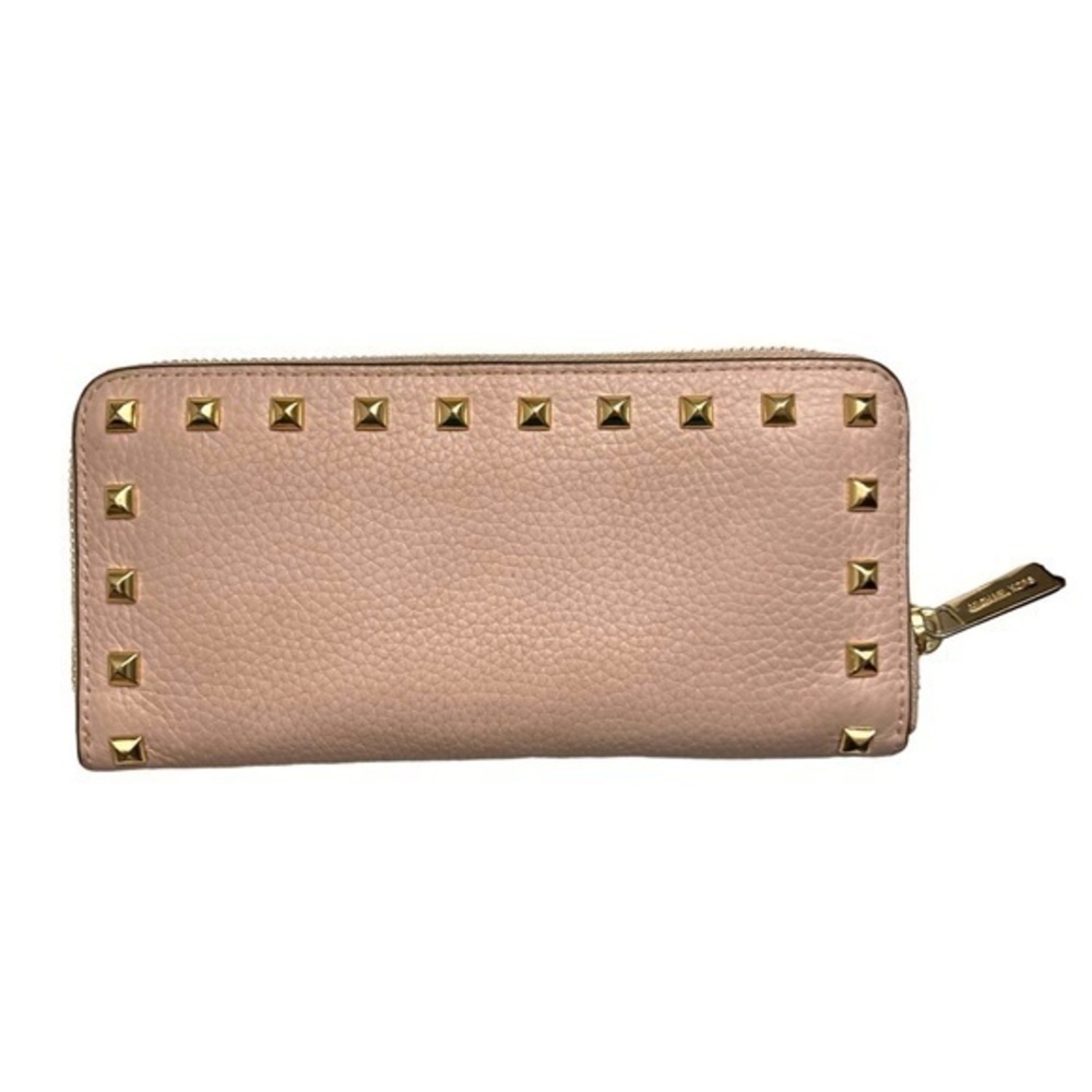 Michael kors pink leather gold studded zipper clutch accordion wallet - Picture 4 of 15